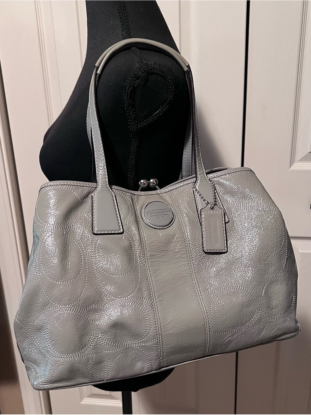 HOST PICK Authentic Coach Signature Stitch Carryall Purse Bag Gray Quiet Luxury - Picture 2 of 13